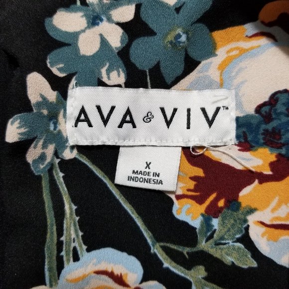 Ava & Viv top X 14W floral print ruffle long sleeve keyhole closure feminine - Picture 10 of 14